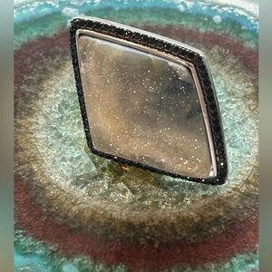 .925 Druzy & Black Spinel Ring      NWOT